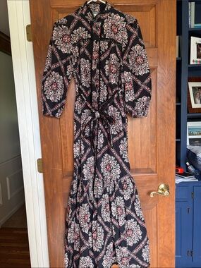 Avec Les Filles Black Floral & Geometric Tiered Maxi Dress